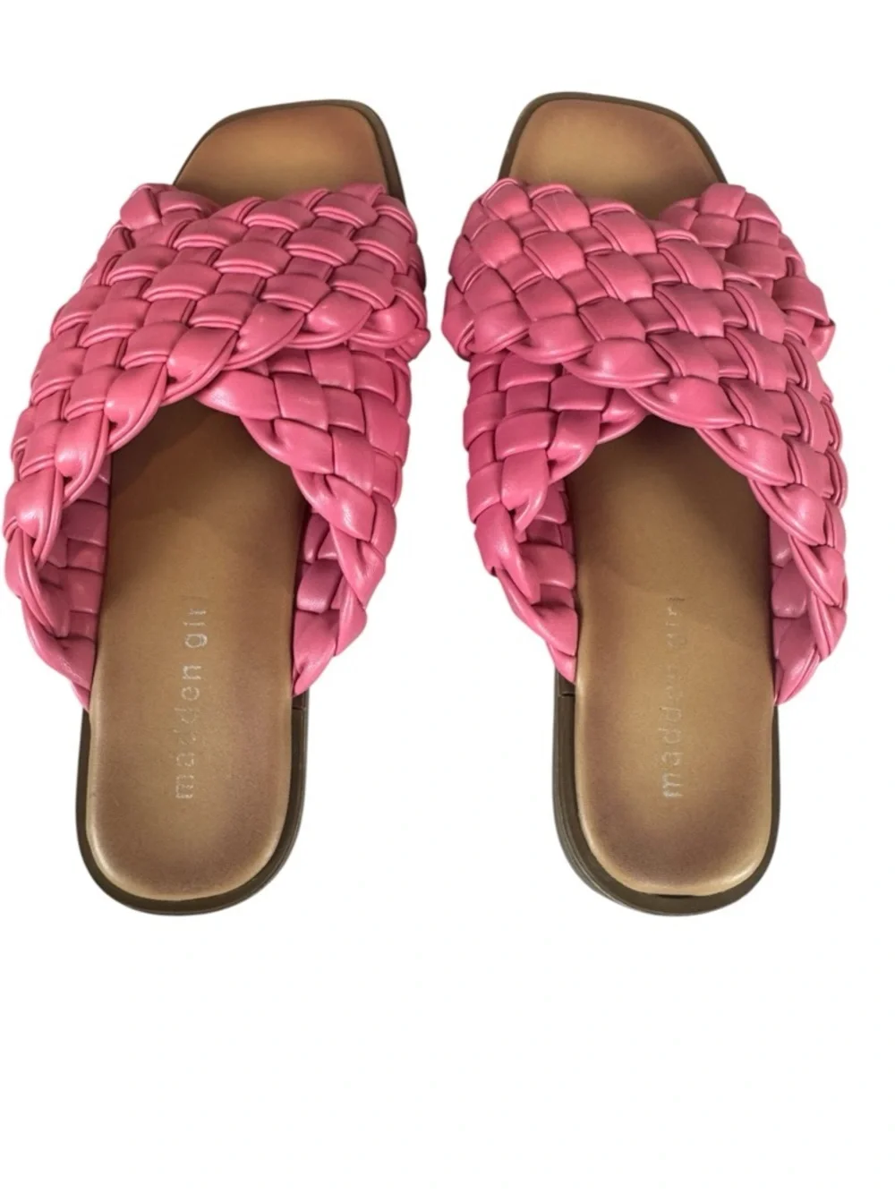 Steve Madden Bubblegum Pink Woven Slide Sandals Square Toe Slip On Size 8.5